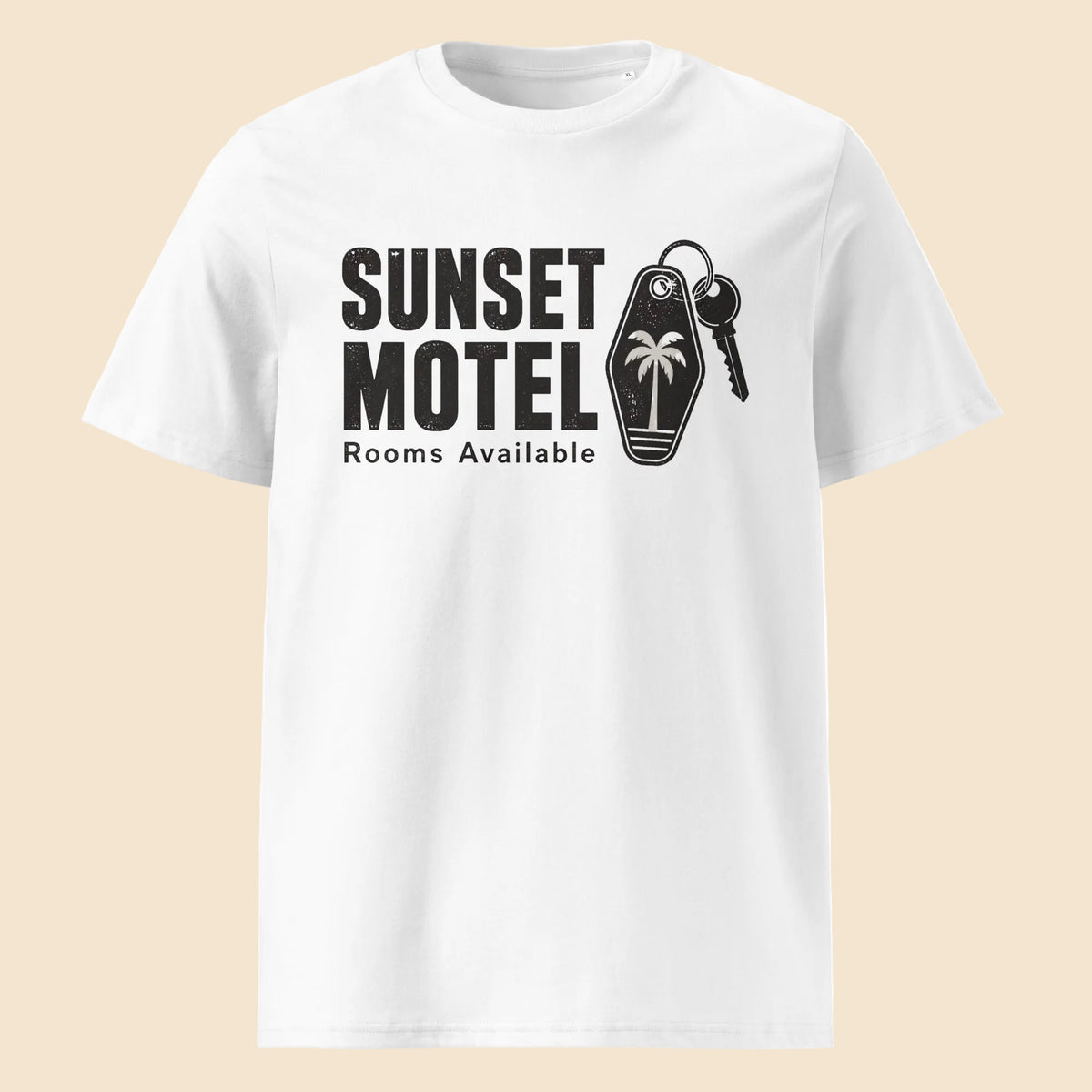 Camiseta blanca de algodón orgánico con diseño de motel retro Sunset Motel Melian Vintage