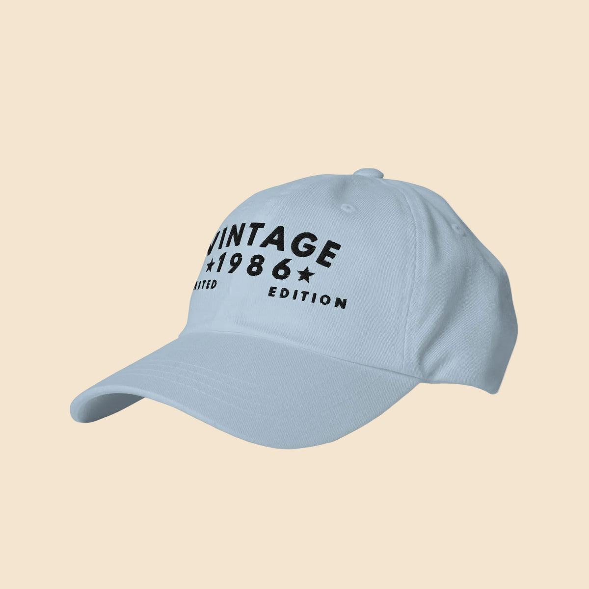 Gorra azul claro Vintage 1986 con visera curva y diseño retro