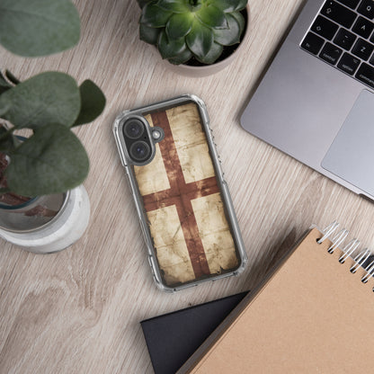 Funda de iPhone con símbolo medieval de Cruz de San Jorge y acabado antiguo estilo pergamino