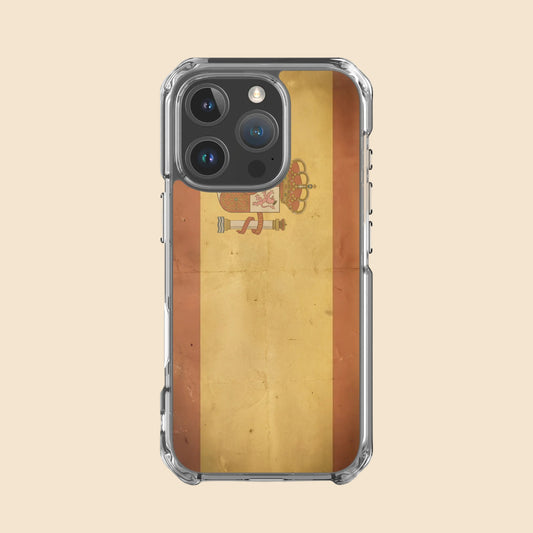 Funda transparente para iPhone con diseño vintage inspirado en bandera española antigua
