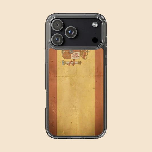 Funda transparente de iPhone con ilustración retro envejecida de bandera española
