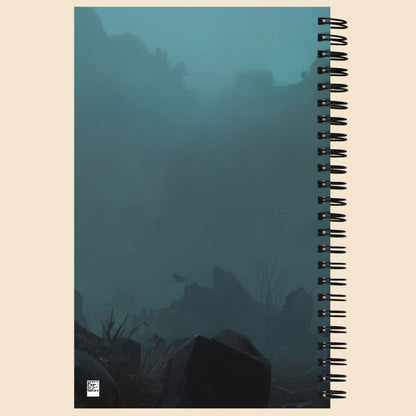 Libreta de espiral con diseño de terror vintage de un espantapájaros en un cementerio