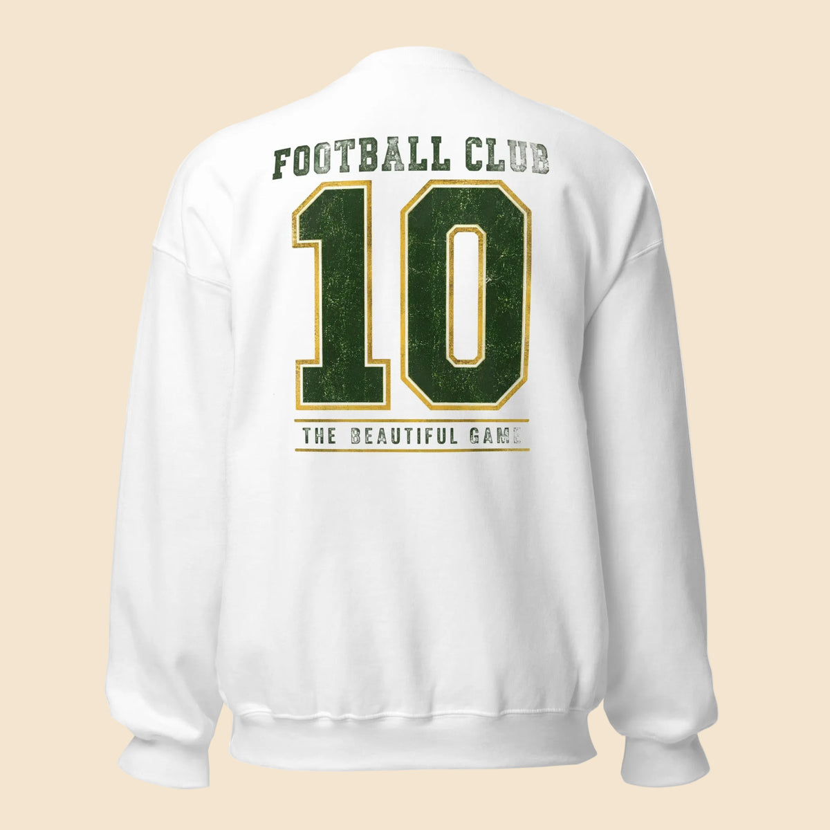 Sudadera blanca de cuello redondo con diseño retro Football Club 10 en la espalda.
