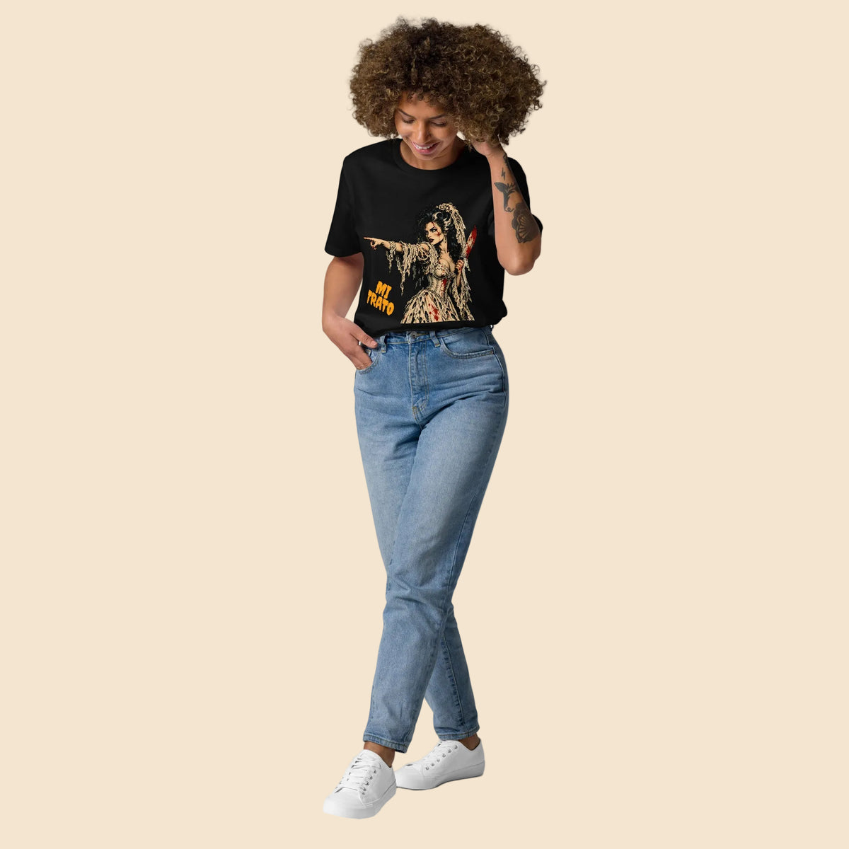 Camiseta negra unisex con ilustración retro de terror slasher Melian Vintage
