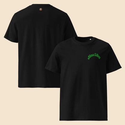 Camisetas negras con diseño retro Alma Libre en textura verde glitter
