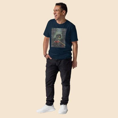 Look casual de Halloween con camiseta azul marino The Cabin en algodón sostenible
