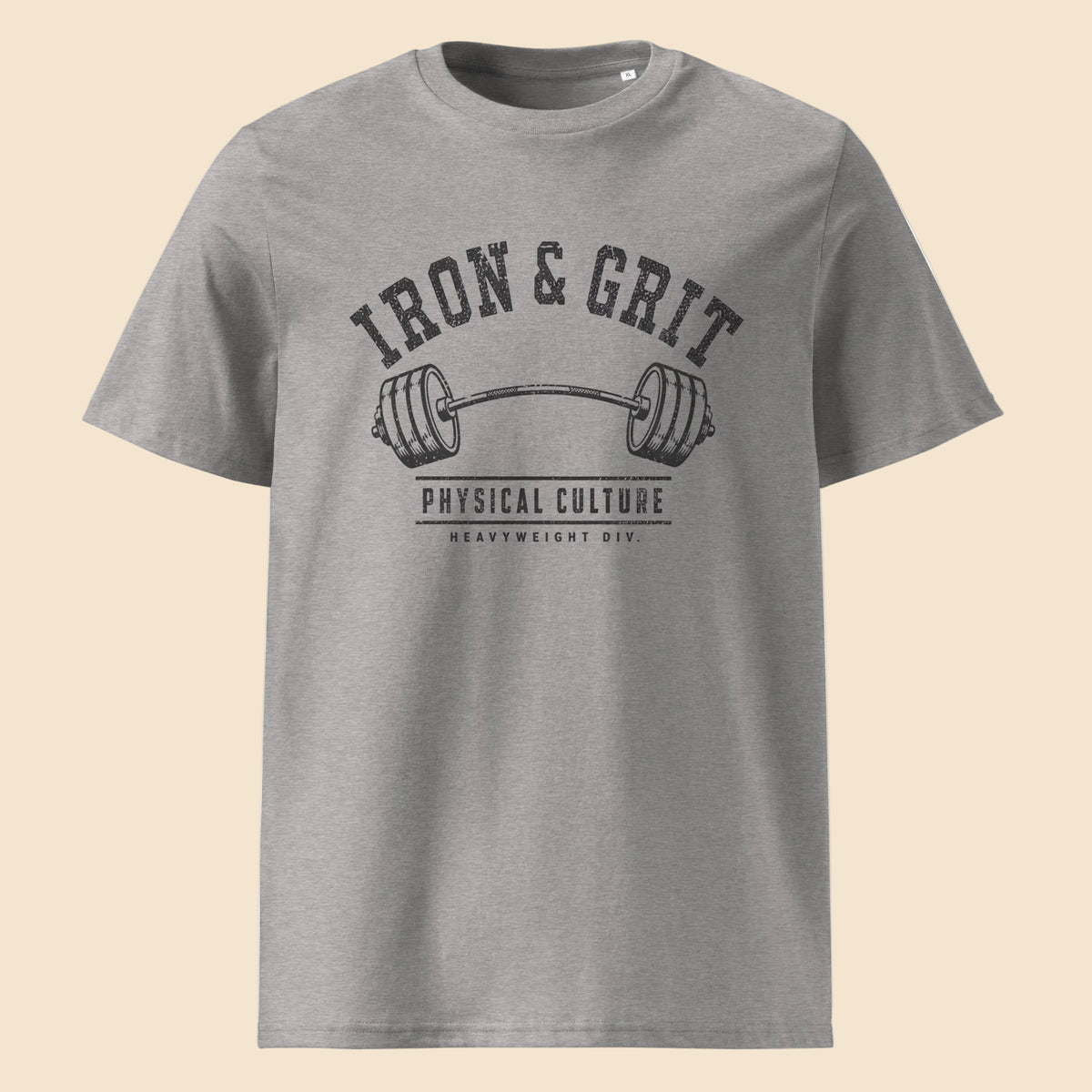 Camiseta gris jaspeada de algodón orgánico con diseño de barra doblada Iron & Grit Melian Vintage
