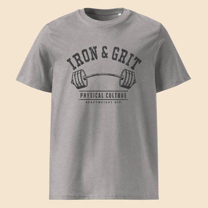 Camiseta gris jaspeada de algodón orgánico con diseño de barra doblada Iron & Grit Melian Vintage
