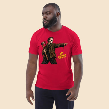 Look urbano con camiseta roja de terror vintage colección Halloween
