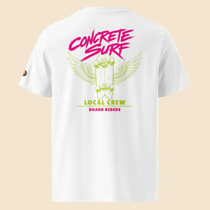 Camiseta blanca de algodón orgánico con diseño de skate Concrete Surf Melian Vintage