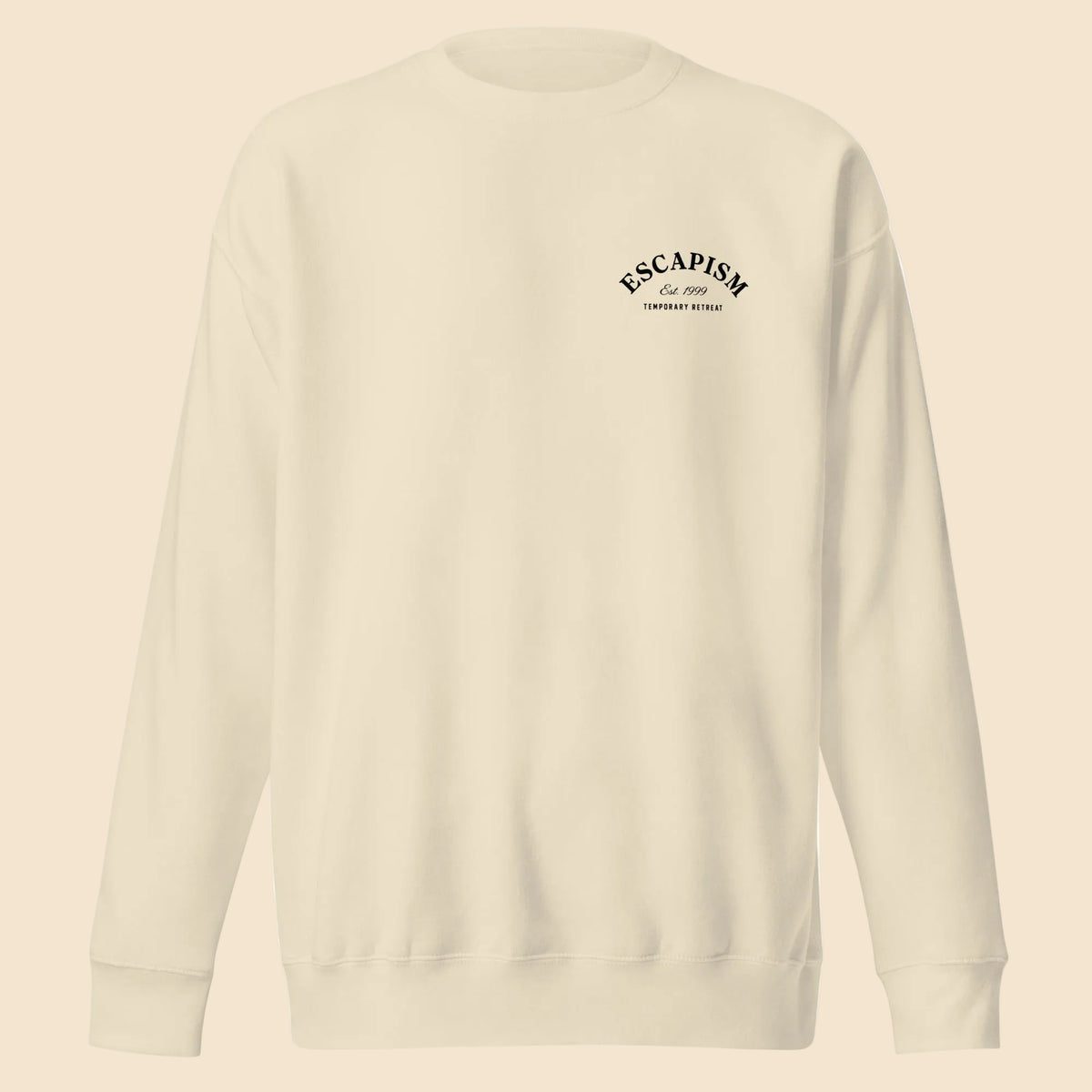  Sudadera premium de cuello redondo color hueso con diseño minimalista Escapism.