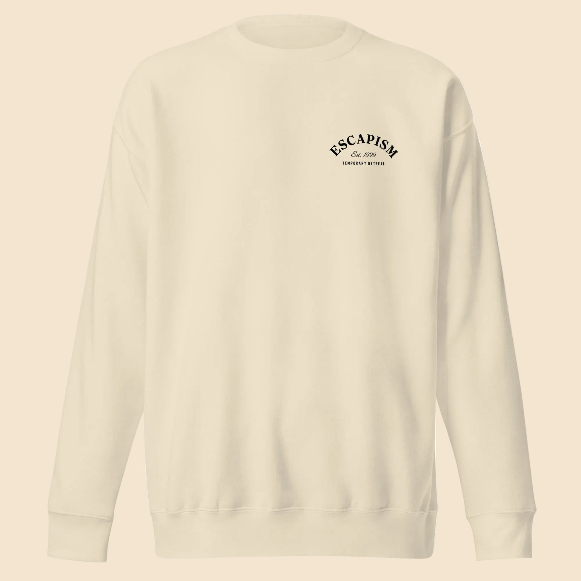  Sudadera premium de cuello redondo color hueso con diseño minimalista Escapism.