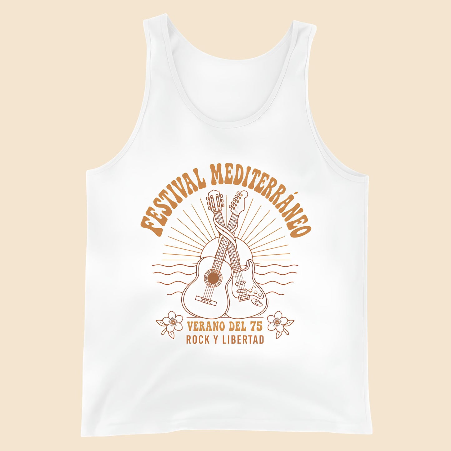 Camiseta de tirantes unisex en color blanco con diseño frontal festival del 75