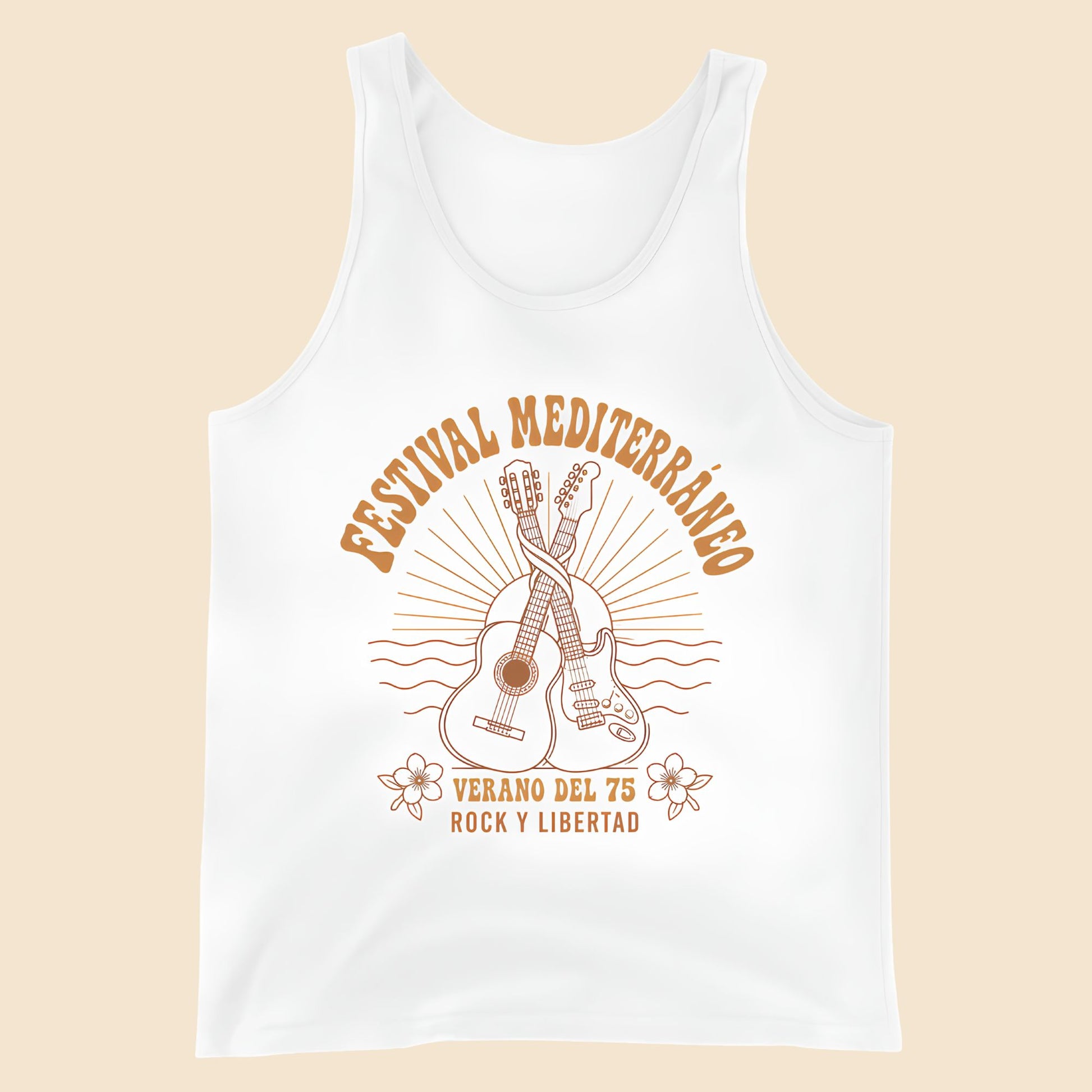 Camiseta de tirantes unisex en color blanco con diseño frontal festival del 75